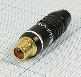 Разъем RCA розетка, 4-6мм, на кабель, Au, красный / черный