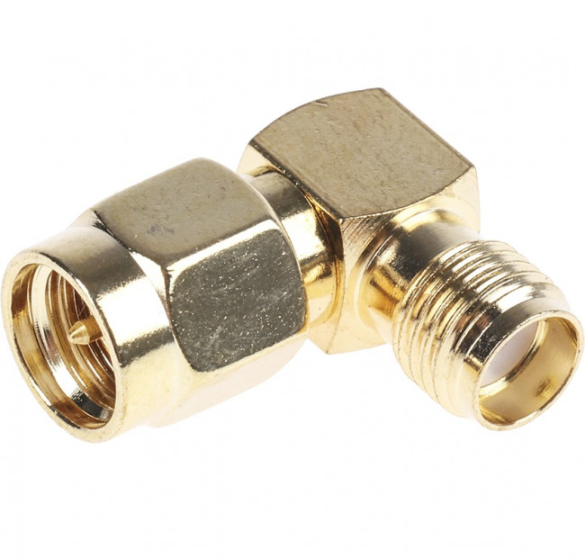 ADP-SMAM-SMAF90, Right Angle 50 RF Adapter SMA Plug to SMA Socket