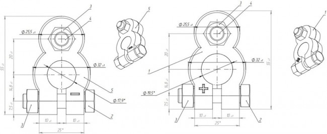 Клеммы АКБ свинцовые универсальные, усиленные, болт сверху DA-02531