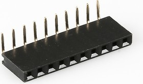 PBS-10R (DS1024-1x10R), Гнездо на плату 2.54мм 1х10pin угловое