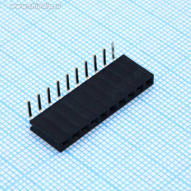 PBS-10R (DS1024-1x10R), Гнездо на плату 2.54мм 1х10pin угловое