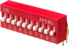 DA10V, 10 Way Through Hole DIP Switch SPST, Raised Actuator
