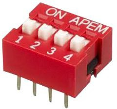 NDS-04-V, DIP Switches / SIP Switches Raised actuator standard dip 4 pos.
