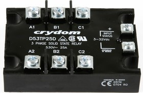D53TP25D, Реле 3-32VDC, 25A/530VAC трехфазное