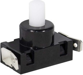 PBS101A, Кнопочный переключатель , 2 контакта вертикально вверх, корпус черный, кнопка белая