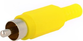 CC-006Y, Вилка, RCA, "папа", с амортизатором, прямой, пайка, желтый
