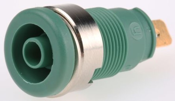 972355104, Green Female Banana Socket, 4 mm Connector, Tab Termination, 25A, 1000V ac/dc, Gold 972355104, Green Female Banana Socket, 4 mm Connector, Tab Termination, 25A, 1000V ac/dc, Gold