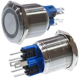 SC-984R d22 12V, Кнопка антивандальная металл 22мм 12В, фикс/подсветка красная