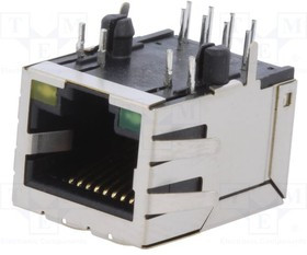 RJJS881405EJH063, Гнездо, RJ45, PIN: 8, Кат: 5e, экранированный, Конф: 8p8c, THT, угловой