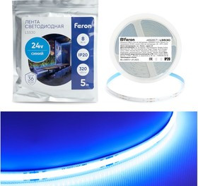 Светодиодная LED лента LS530 COB 320SMD(2110) 8Вт/м 24V 5000x8x1.8мм IP20, синий, 48267