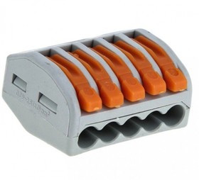 Строительно-монтажная клемма СМК 222-415 с рычагом 5 отверстий 0,08-2,5(4.0)мм2 (100шт.) PROxima plc-smk-415