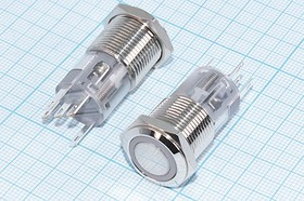 Антивандальная кнопка с фиксацией,красная подсветка SPDT, on-off/off-on,12В/3А; Q-10478b ПКн\250\ 3\SPDT\d16\\ILглб12В\ AV65\5C\QLASZ22-GQF
