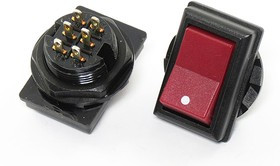 Переключатель клавишный, контакты 6C, 6А, ON-ON, d18.2/20x30, подсветка черная/красная, R13-49B