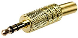 1-045G, штекер аудио 3.5мм стерео металл на кабель "позолоченный"