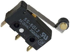 SS5GL2D, Switch Snap Action N.O./N.C. SPDT Hinge Roller Lever 5A 250VAC 0.49N Thru-Hole PC Pins