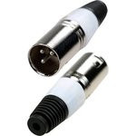 1-503 WT, разъем XLR 3 контакта штекер металл цанга на кабель белый 1-503 WT, разъем XLR 3 контакта штекер металл цанга на кабель белый