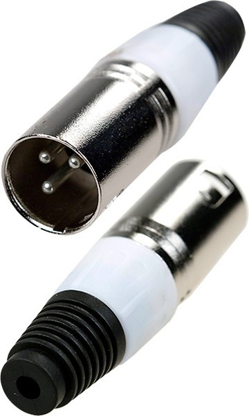 1-503 WT, разъем XLR 3 контакта штекер металл цанга на кабель белый 1-503 WT, разъем XLR 3 контакта штекер металл цанга на кабель белый