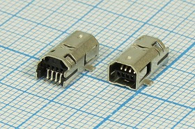Гнездо mini USB, Тип B, угловое, 4 контакта, SMD на плату; №2511 гн miniUSB \B\4P2C\плат\угл\ SMD\miniUSBB4PSMD