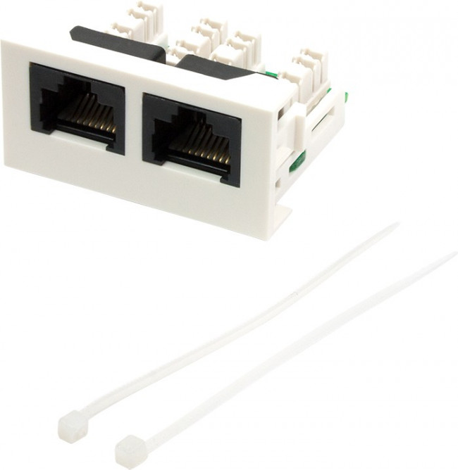 Вставка Mosaic 22.5x45 2xRJ45 Cat.5e, белая LAN-WA-LP-2x45/5E-WH