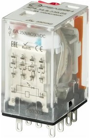 RP4.34.9.220.05, Реле 4 пер. 220VDC, 6A/ 250VAC с кнопкой проверки и светодиодом