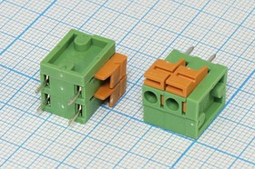 Клеммник наборный, контакты 2P5,08, на плату, нажиной, DG142V-5,08-02