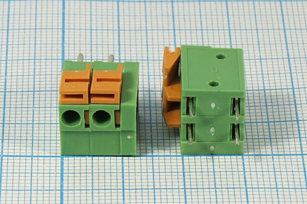 Клеммник наборный, контакты 2P5,08, на плату, нажиной, DG142V-5,08-02