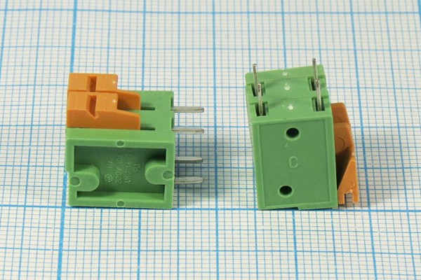 Клеммник наборный, контакты 2P5,08, на плату, нажиной, DG142V-5,08-02