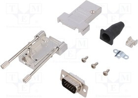 DTSL09-TJSRGHDP15K, Разъем D-Sub; PIN: 15; вилка; "папа"; прямой; пайка; на провод; черный