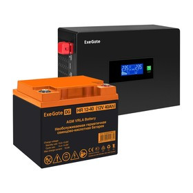 EX297385RUS, Комплект ИБП EX295992RUS + батарея 40Aч EX282979RUS 1шт (инвертор, синус, для котла, PF=1, настенный) ExeGate IdealSine SR-600.