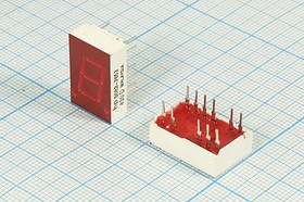 Светодиодный дисплей красный, 7 сегментов, 1 разряд, высота 10 мм, 1115 мкд, HP5082-7653; №5231 R СД