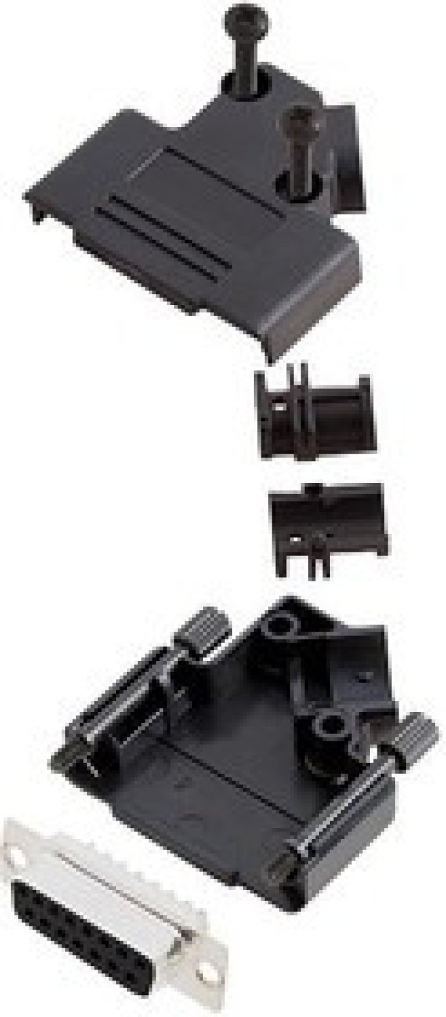 L17D45PK-P-15+L77SDA15S, Разъем D Sub, W/ Backshell, Standard, Гнездо, D45PK-P, 15 контакт(-ов), DA, Пайка