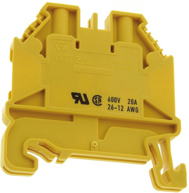 58.503.0055.8, WT 2.5 Series Yellow Feed Through Terminal Block, 2.5mm², Single-Level, Screw Termination, ATEX
