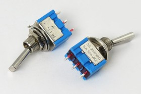 Рычажный переключатель (тумблер), 220В, 3А, переключение ON-ON, d 6.4, металлический, контакты 3C, MTS-102F1