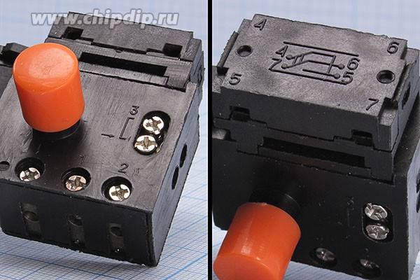 Выключатель для дрели Фиолент МСУ-2/3.5А (аналог Ломов) с регулировкой оборотов и реверсом; №15579 ПкнИнст\ 3,5А\7C\OFF-(ON)\рег скор/реверс
