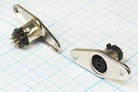 Разъем (miniDIN) K37135G [S-VHS] розетка, контакты 7HP, монтаж на блок, фланец 2отверстия,металл, K37135G [S-VHS]