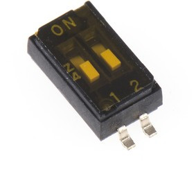 DHA-02T-Q, 2 Way Surface Mount DIP Switch SPST, Flush Slide Actuator