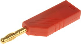 934100701, Red Male Banana Plug, 4 mm Connector, Screw Termination, 24A, 30 V ac, 60V dc, Gold