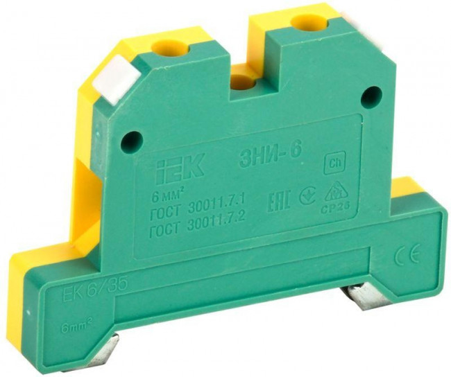 YZN20-006-K52, Клемма ЗНИ-6 мм.кв. ЗЕМЛЯ желто-зеленая