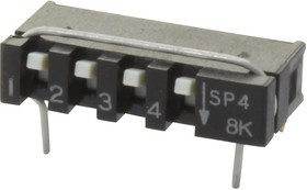 SPA04AB, DIP / SIP переключатель, 4 схем(-а), Ползунок, Сквозное Отверстие, SPST, 20 В, 10 мА