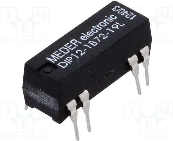 DIP12-1B72-19L, Реле: герконовое, SPST-NC, Uобмотки: 12ВDC, 1А, макс.200ВDC, 145мВт