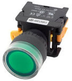 NP2-EW3365 230V LED, Кнопка без фиксации зеленая с подсветкой ON-(OFF)/OFF-(ON) пласт.
