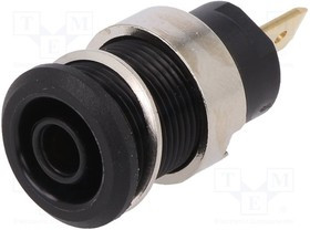 SLB4-F-21, Гнездо, "банан" 4мм, 24А, 1кВ, Отв: d12,2мм, черный, позолота