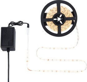 Комплект светодиодной ленты 5 м IP65 с блоком питания, теплое белое свечение 142-909