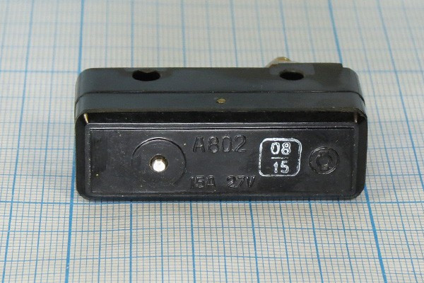 Микропереключатель, размер 50x18 x20, 15А, переключение ON-(ON), размер концевика H23, А802