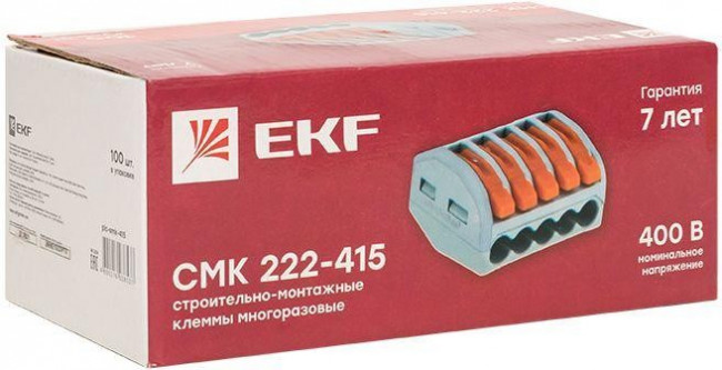 Клемма строительно-монтажная СМК 222-415 5-проводная 0.08-2.5кв.мм с рычагом (уп.100шт) PROxima EKF plc-smk-415