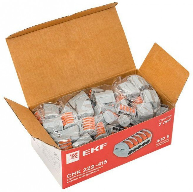 Клемма строительно-монтажная СМК 222-415 5-проводная 0.08-2.5кв.мм с рычагом (уп.100шт) PROxima EKF plc-smk-415