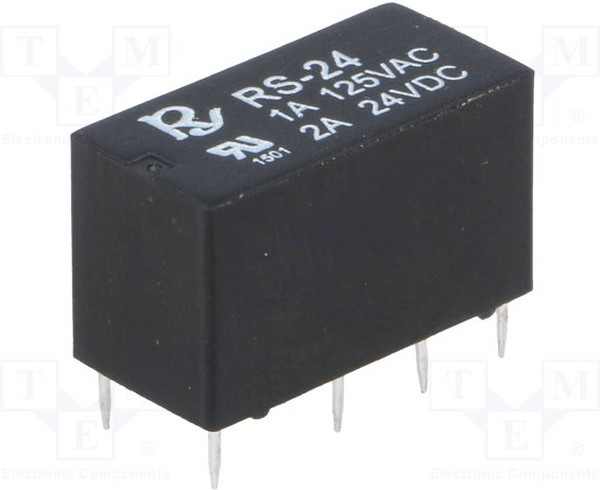 RS-24, Реле: электромагнитное, DPDT, Uобмотки: 24ВDC, 1A/120ВAC, PCB