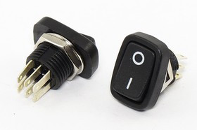 Переключатель клавишный, контакты 6C, 3А, ON-ON, d12, подсветка черная, R13-213BB