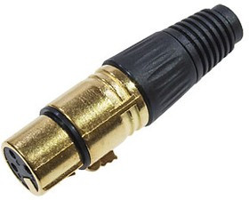 1-504G BK, разъем XLR 3 контакта гнездо металл "позолоченный" цанга на каб. черн.