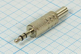 Вилка 3.5 стерео, контакты 3C, на кабель, пружинный хвост